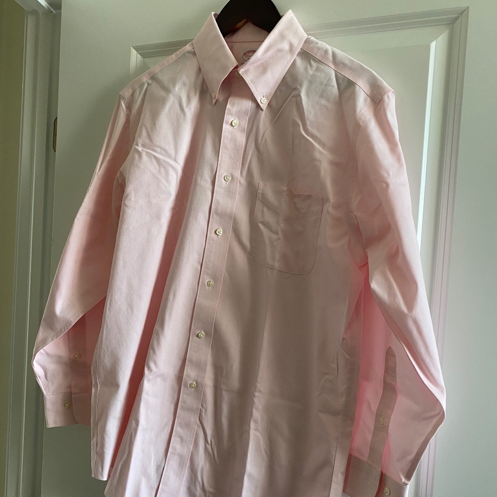 Brooks Brothers 346 Original Long Sleeved Polo Shirt Pale Pink Size 15 1/2 - 2/3